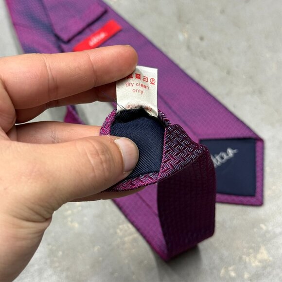 Altea Milano Tie 100% Silk Made in Italy Purple Herringbone Woven 3.5" - Picture 6 of 6